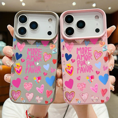 Heart Print Soft Phone Case For iPhone Air 17 16 15 14 Pro Max 13 12 Pro Max 11 17 16e Shockproof Silicone Leather Texture Cover