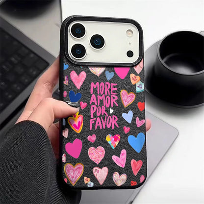 Heart Print Soft Phone Case For iPhone Air 17 16 15 14 Pro Max 13 12 Pro Max 11 17 16e Shockproof Silicone Leather Texture Cover