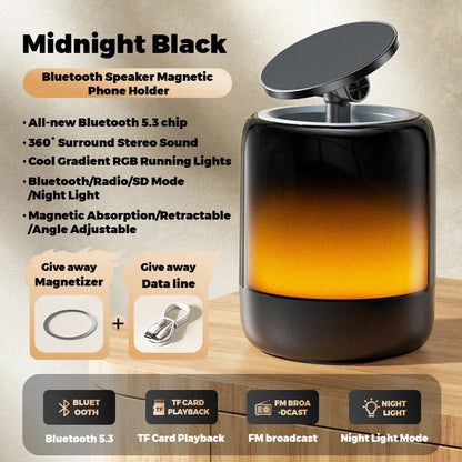 Desktop 4 in 1 Magnetic Phone Holder RGB Rhythmic Lamp Bluetooth 5.3 Speaker Radio 3D Stereoscopic Sound For All Cellphone Mount