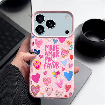 Heart Print Soft Phone Case For iPhone Air 17 16 15 14 Pro Max 13 12 Pro Max 11 17 16e Shockproof Silicone Leather Texture Cover