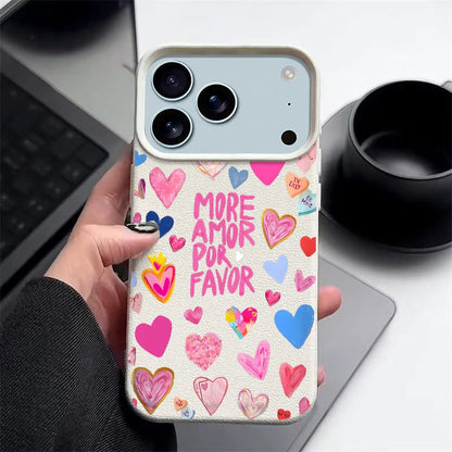 Heart Print Soft Phone Case For iPhone Air 17 16 15 14 Pro Max 13 12 Pro Max 11 17 16e Shockproof Silicone Leather Texture Cover