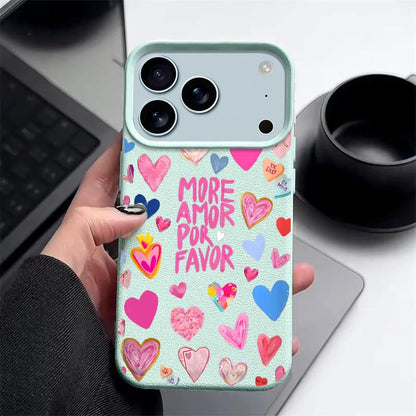Heart Print Soft Phone Case For iPhone Air 17 16 15 14 Pro Max 13 12 Pro Max 11 17 16e Shockproof Silicone Leather Texture Cover