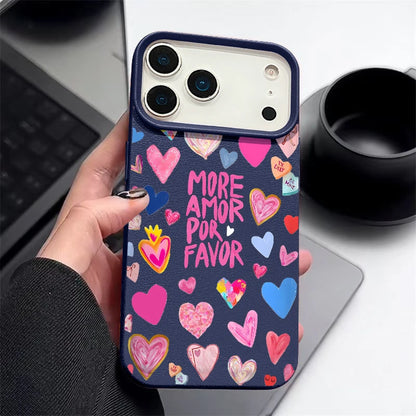 Heart Print Soft Phone Case For iPhone Air 17 16 15 14 Pro Max 13 12 Pro Max 11 17 16e Shockproof Silicone Leather Texture Cover