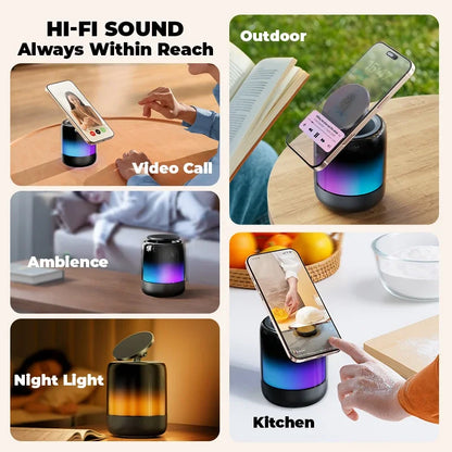 Desktop 4 in 1 Magnetic Phone Holder RGB Rhythmic Lamp Bluetooth 5.3 Speaker Radio 3D Stereoscopic Sound For All Cellphone Mount