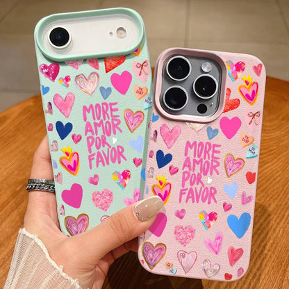 Heart Print Soft Phone Case For iPhone Air 17 16 15 14 Pro Max 13 12 Pro Max 11 17 16e Shockproof Silicone Leather Texture Cover